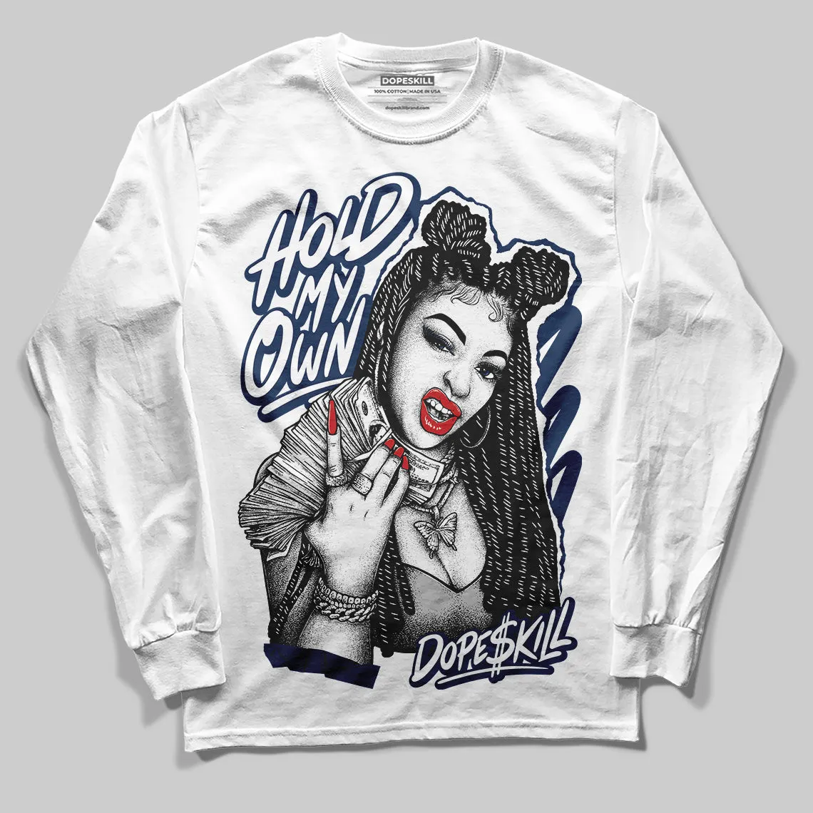 Summit White Navy 4s DopeSkill Long Sleeve T-Shirt New H.M.O Graphic sold by DopeSkill