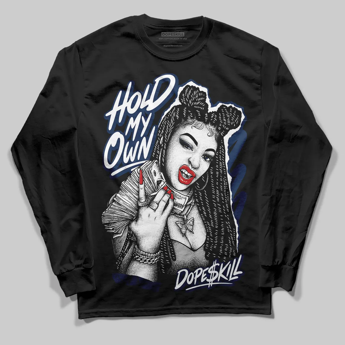 Summit White Navy 4s DopeSkill Long Sleeve T-Shirt New H.M.O Graphic sold by DopeSkill product image thumbnail 2