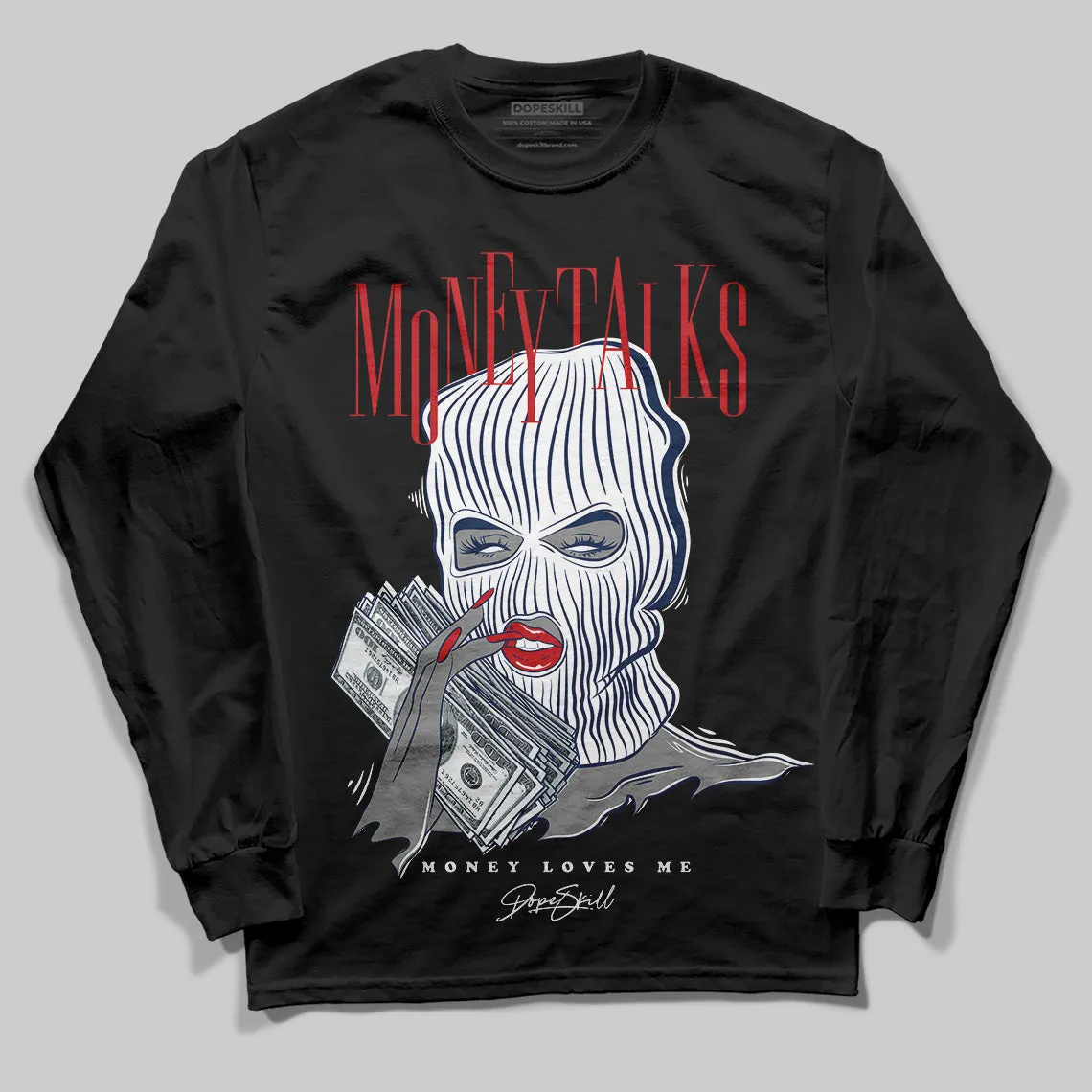 Summit White Navy 4s DopeSkill Long Sleeve T-Shirt Money Talks Graphic sold by DopeSkill product image thumbnail 2