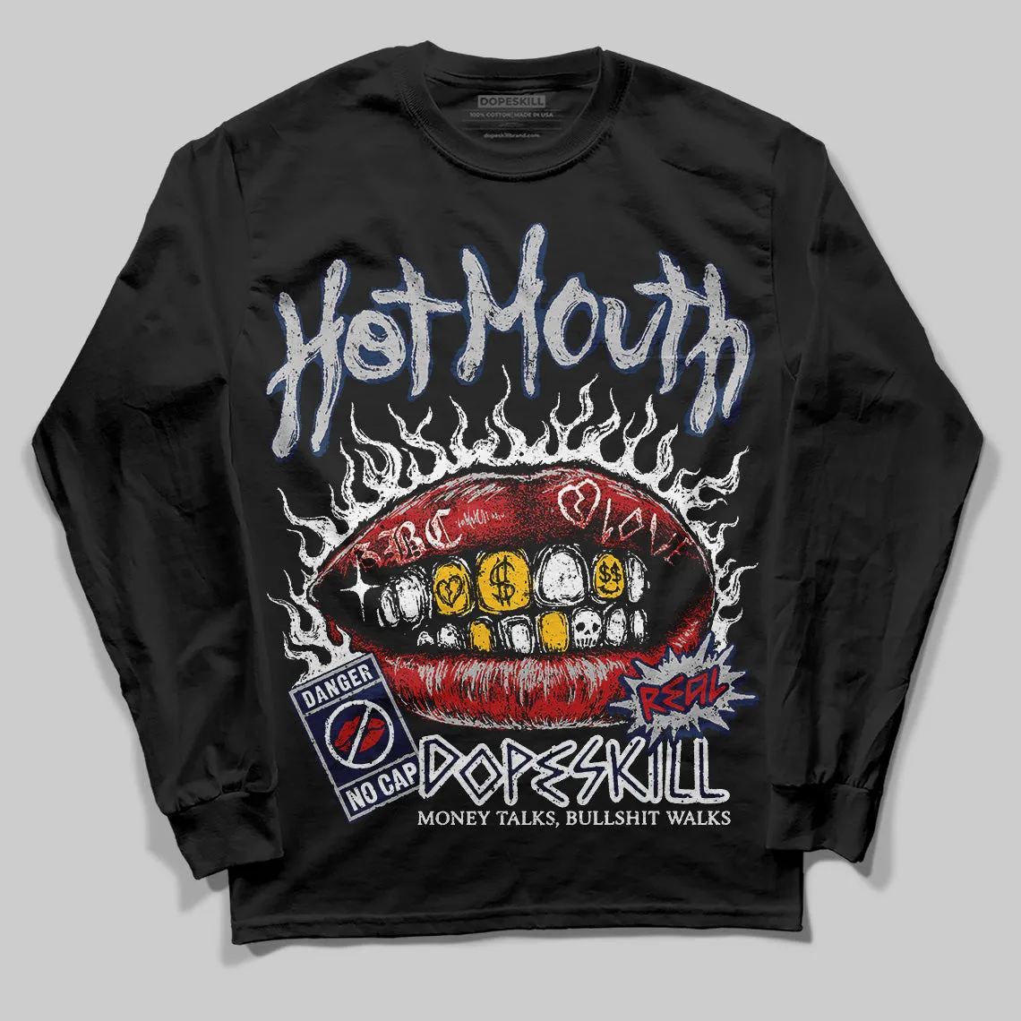 Summit White Navy 4s DopeSkill Long Sleeve T-Shirt Hot Mouth Graphic sold by DopeSkill product image thumbnail 2