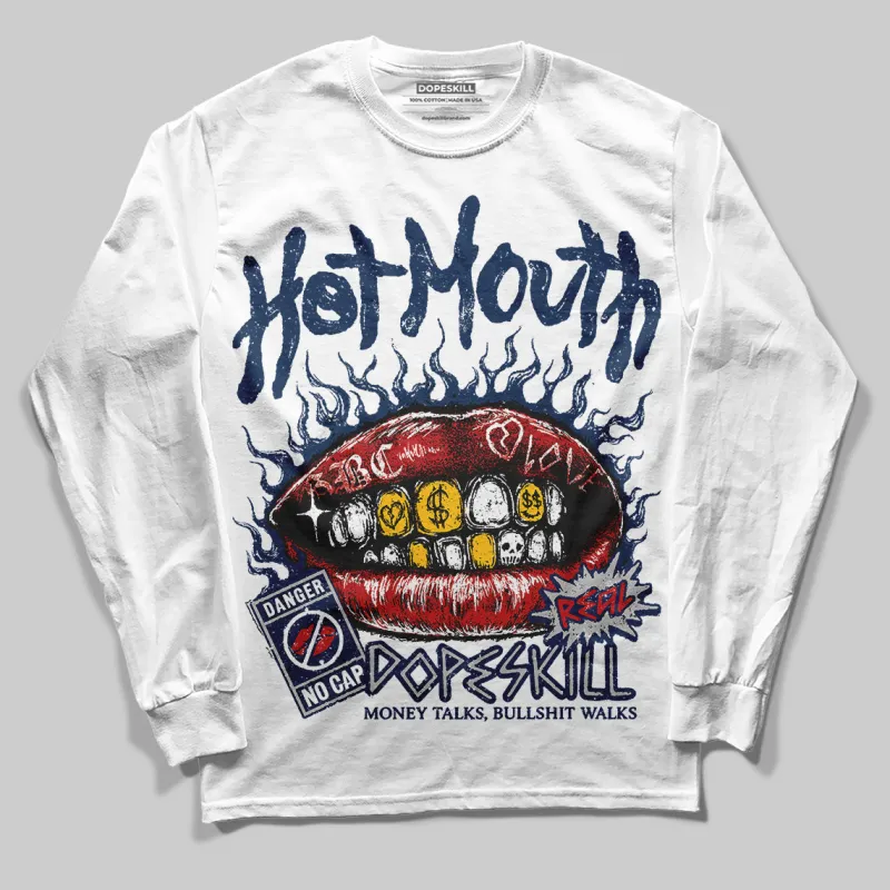 Summit White Navy 4s DopeSkill Long Sleeve T-Shirt Hot Mouth Graphic sold by DopeSkill