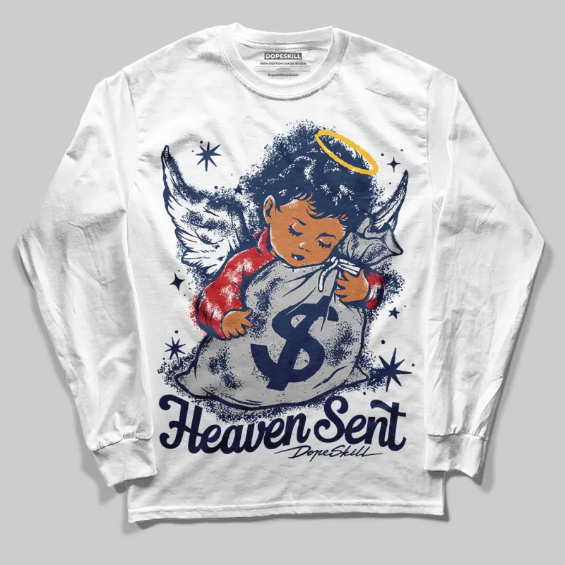 Summit White Navy 4s DopeSkill Long Sleeve T-Shirt Heaven Sent Graphic sold by DopeSkill