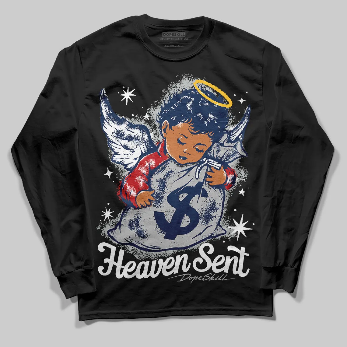 Summit White Navy 4s DopeSkill Long Sleeve T-Shirt Heaven Sent Graphic sold by DopeSkill product image thumbnail 2