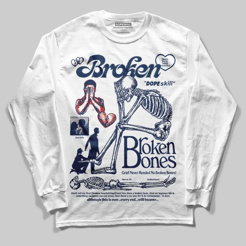 Summit White Navy 4s DopeSkill Long Sleeve T-Shirt Broken Bones Graphic sold by DopeSkill