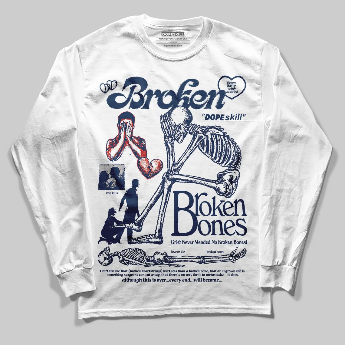 Summit White Navy 4s DopeSkill Long Sleeve T-Shirt Broken Bones Graphic sold by DopeSkill