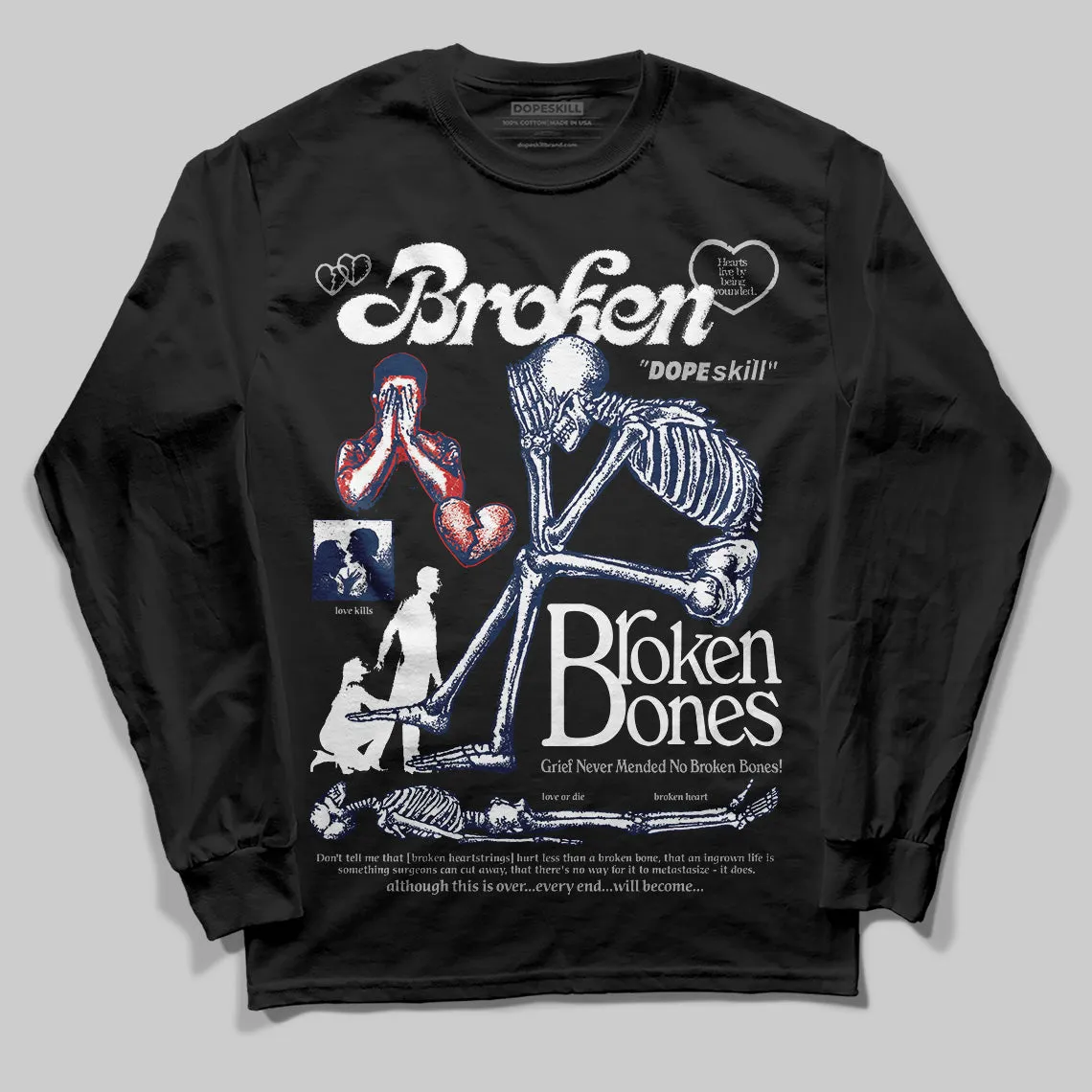 Summit White Navy 4s DopeSkill Long Sleeve T-Shirt Broken Bones Graphic sold by DopeSkill product image thumbnail 2