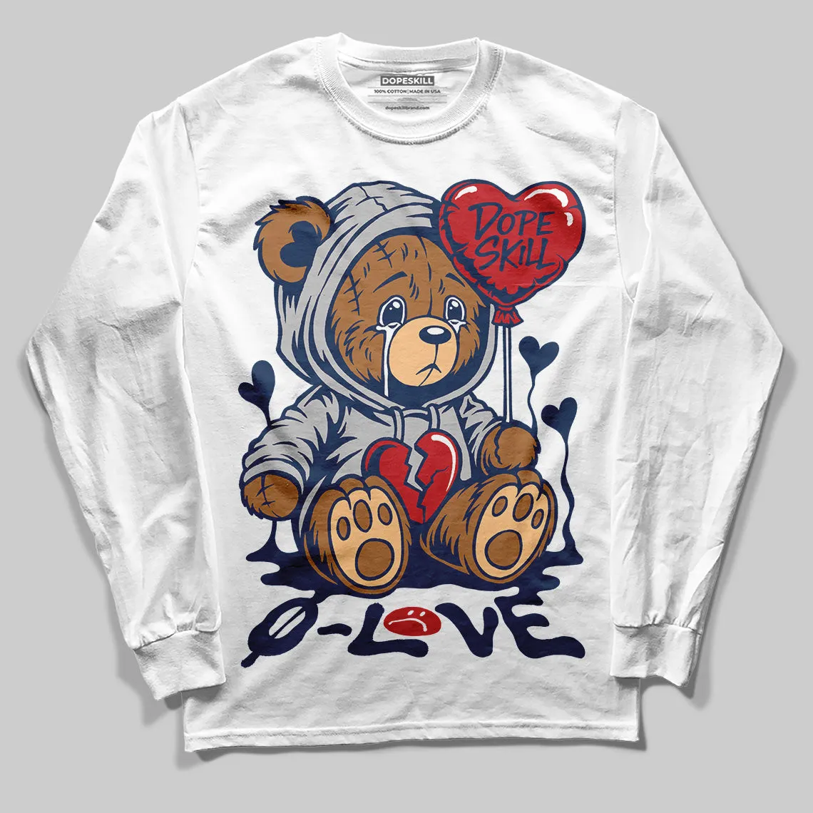 Summit White Navy 4s DopeSkill Long Sleeve T-Shirt Broken Bear Graphic sold by DopeSkill
