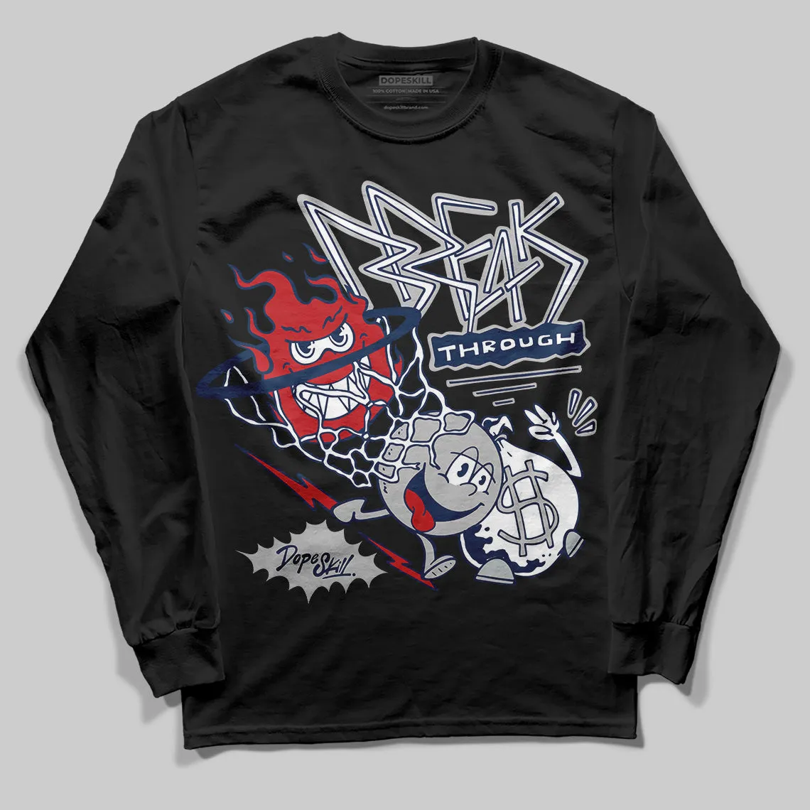 Summit White Navy 4s DopeSkill Long Sleeve T-Shirt Break Through Graphic sold by DopeSkill product image thumbnail 2