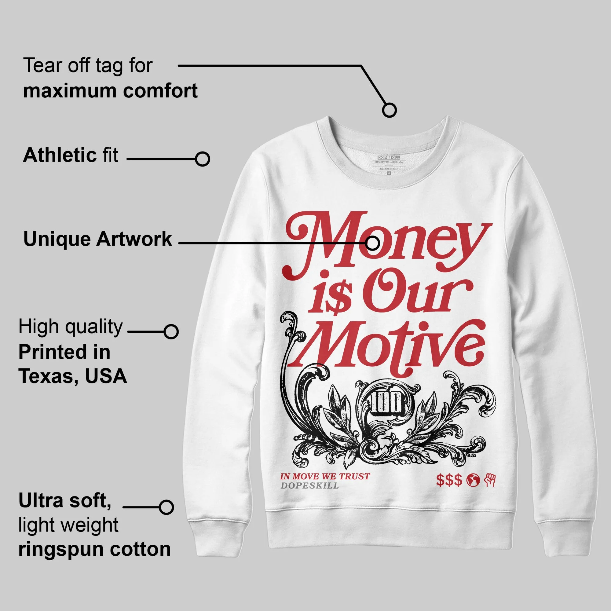 Union LA x Air Retro OG 1s DopeSkill Sweatshirt Money Is Our Motive Typo Graphic sold by DopeSkill product image thumbnail 3