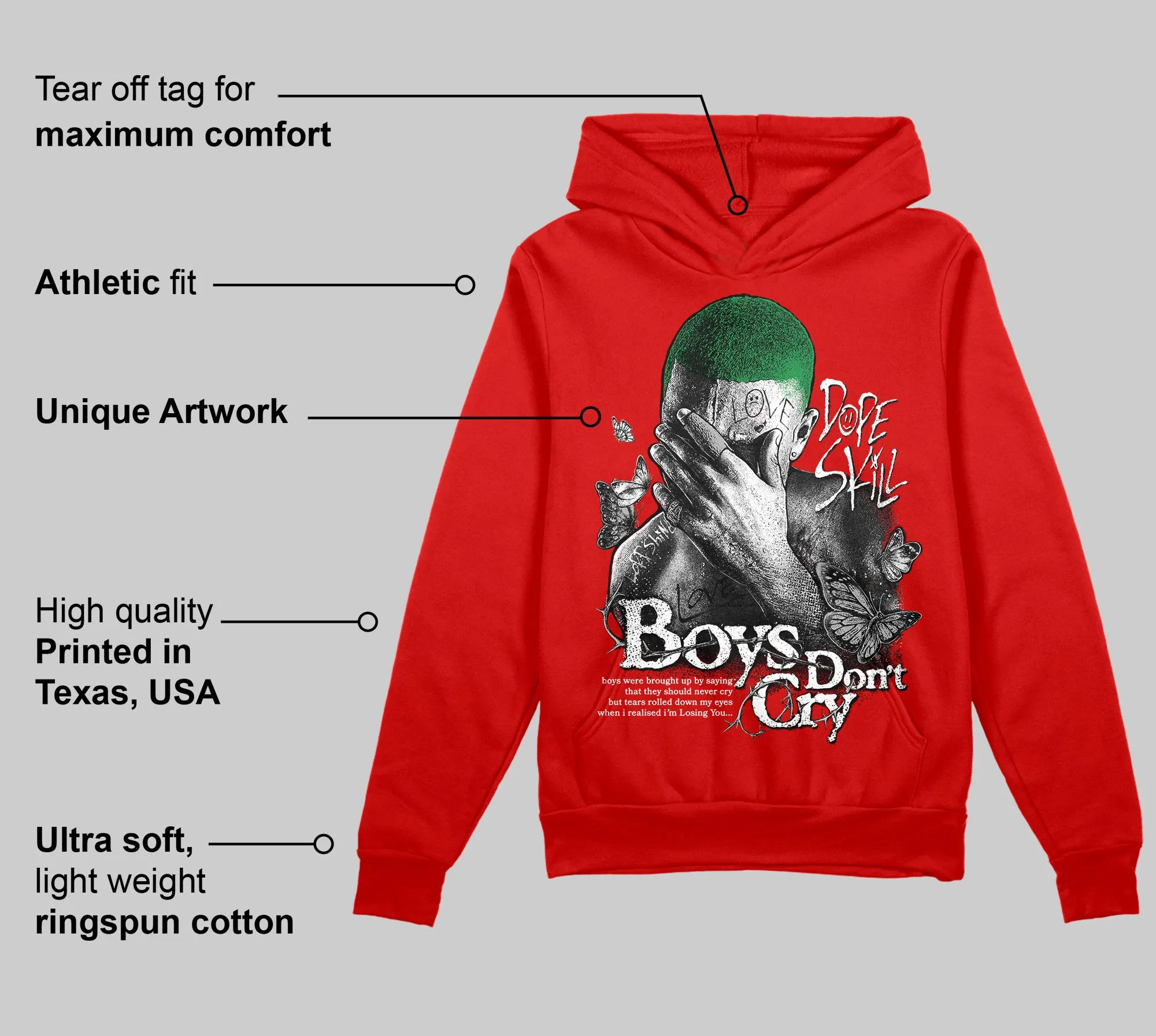 Bred Velvet 11s DopeSkill Red Hoodie Sweatshirt Boys Don't Cry Graphic sold by DopeSkill product image thumbnail 2