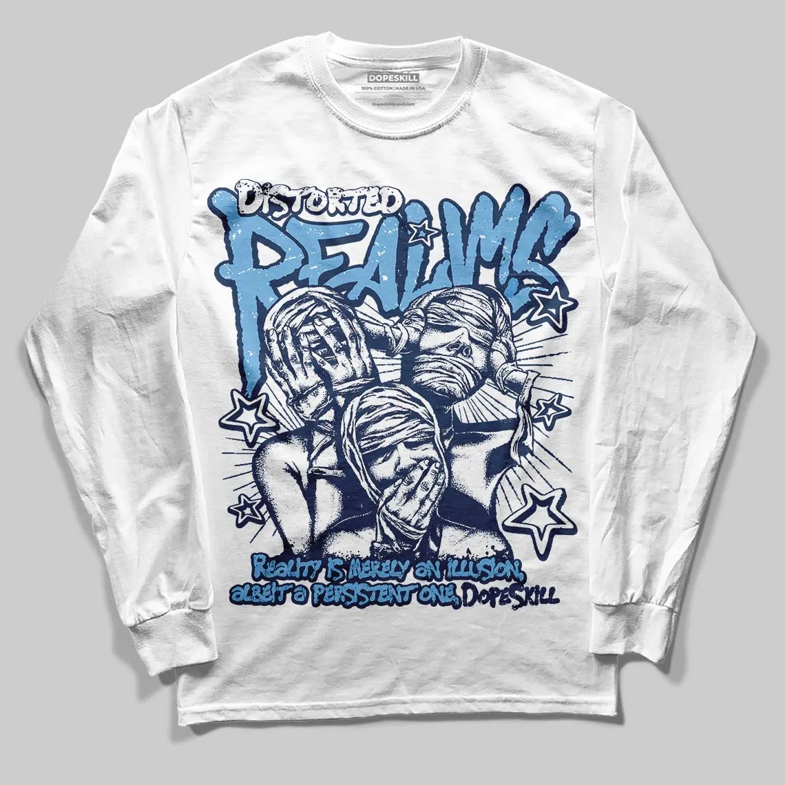 Summit White Navy 4s DopeSkill Long Sleeve T-Shirt Distorted Realms Graphic sold by DopeSkill