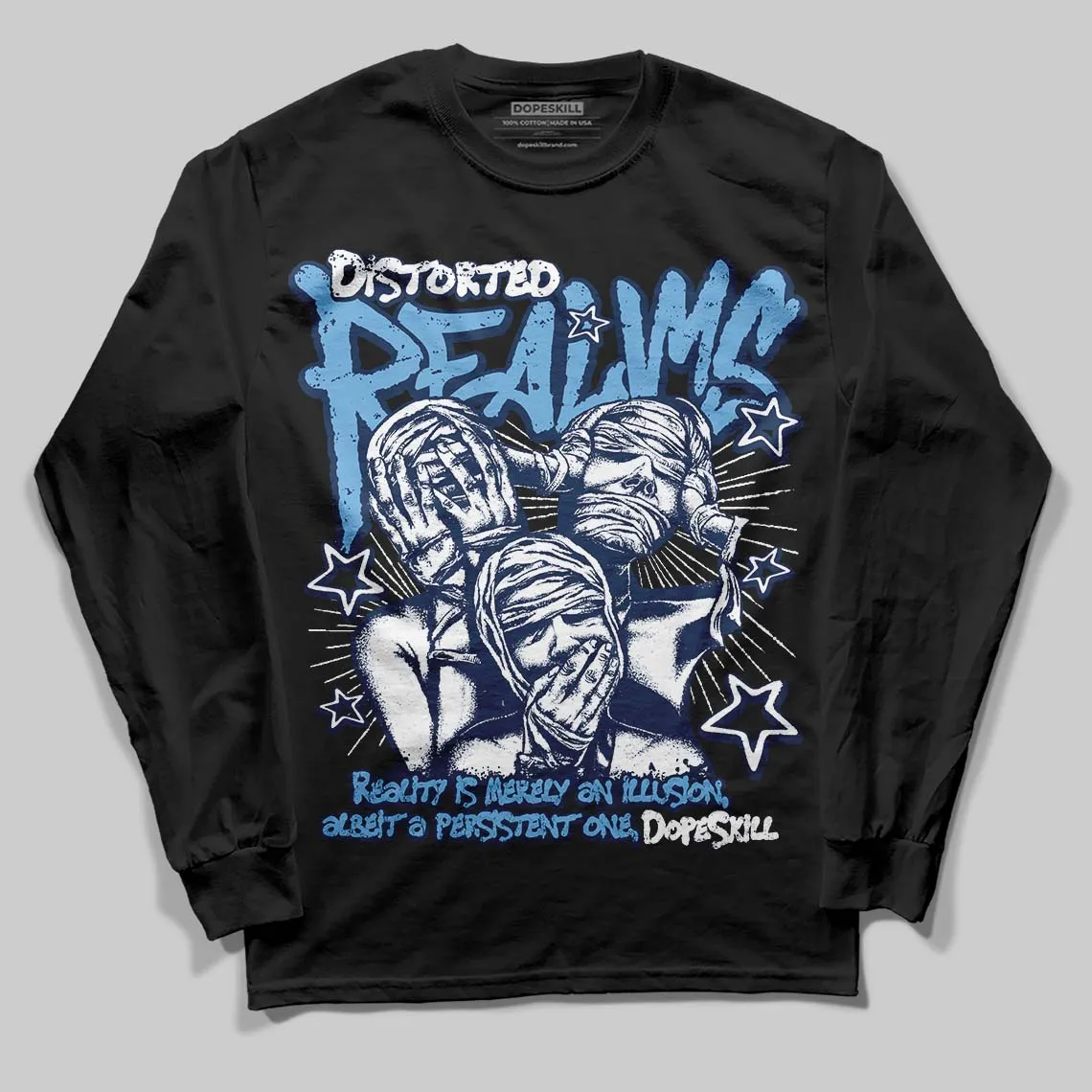 Summit White Navy 4s DopeSkill Long Sleeve T-Shirt Distorted Realms Graphic sold by DopeSkill product image thumbnail 2