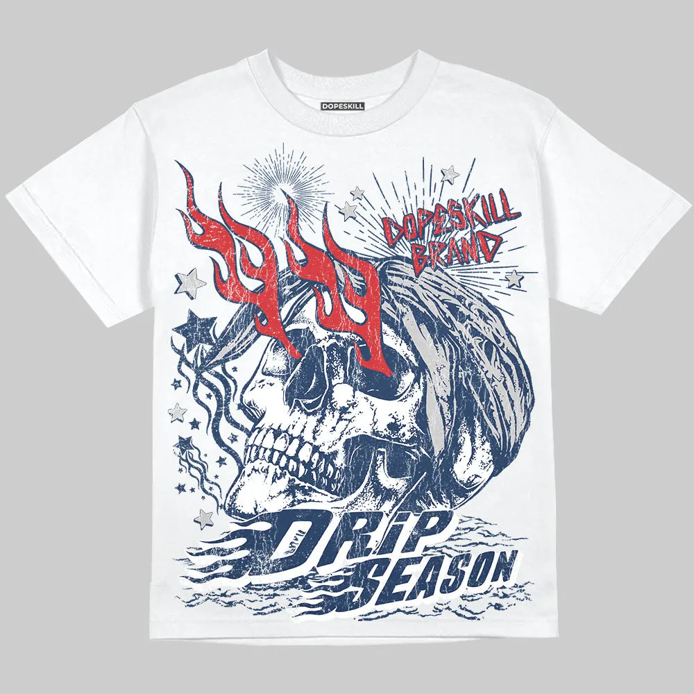 Summit White Navy 4s DopeSkill Oversize Print T-Shirt Drip Season Graphic sold by DopeSkill