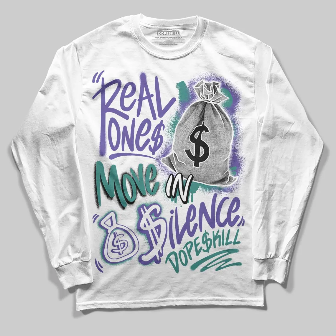 Grape 5s DopeSkill Long Sleeve T-Shirt Real Ones Move In Silence Graphic sold by DopeSkill