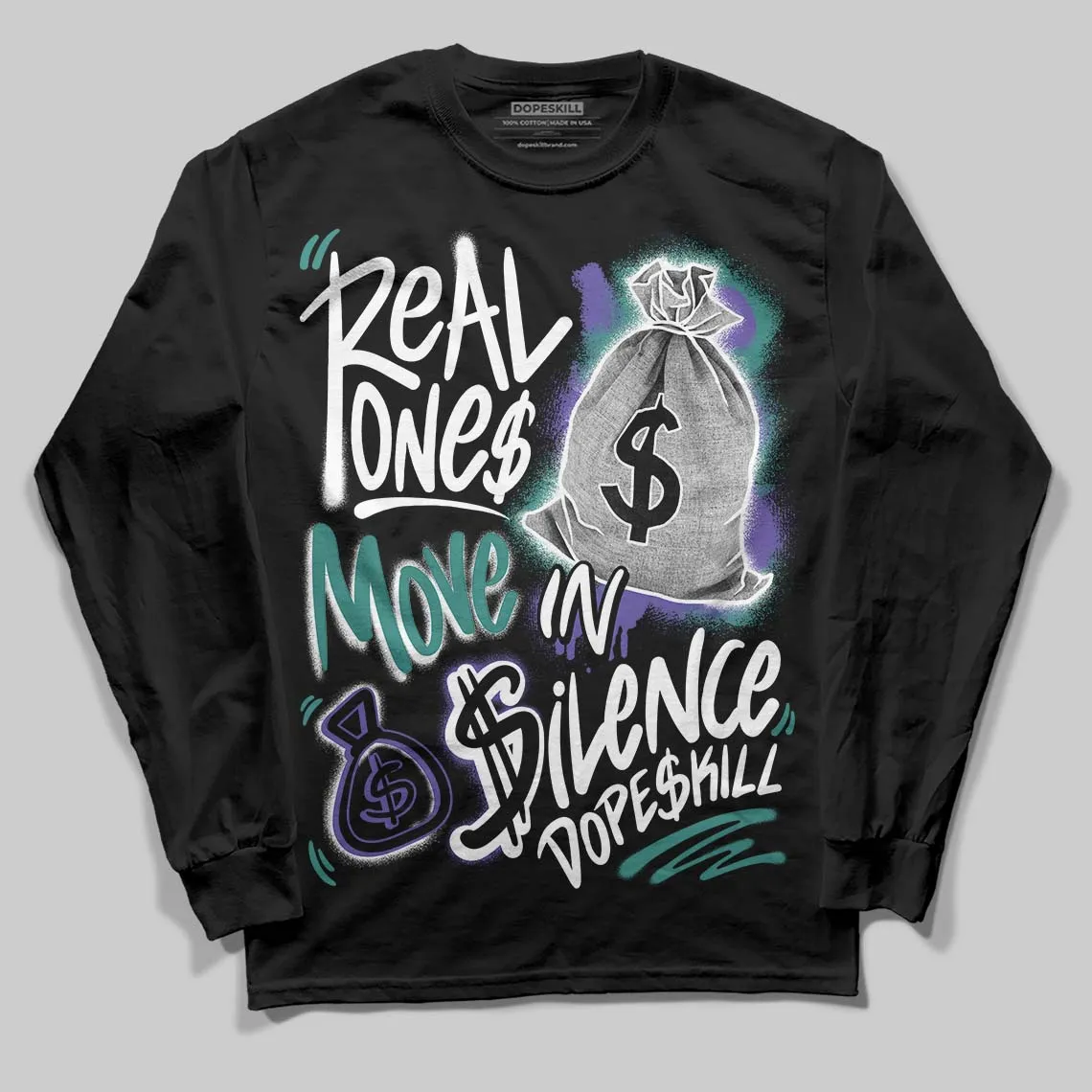 Grape 5s DopeSkill Long Sleeve T-Shirt Real Ones Move In Silence Graphic sold by DopeSkill product image thumbnail 2