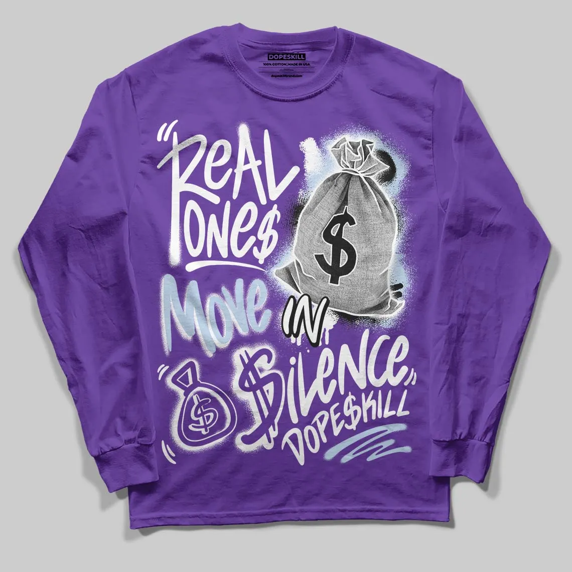 Grape 5s DopeSkill Long Sleeve T-Shirt Real Ones Move In Silence Graphic sold by DopeSkill product image thumbnail 3