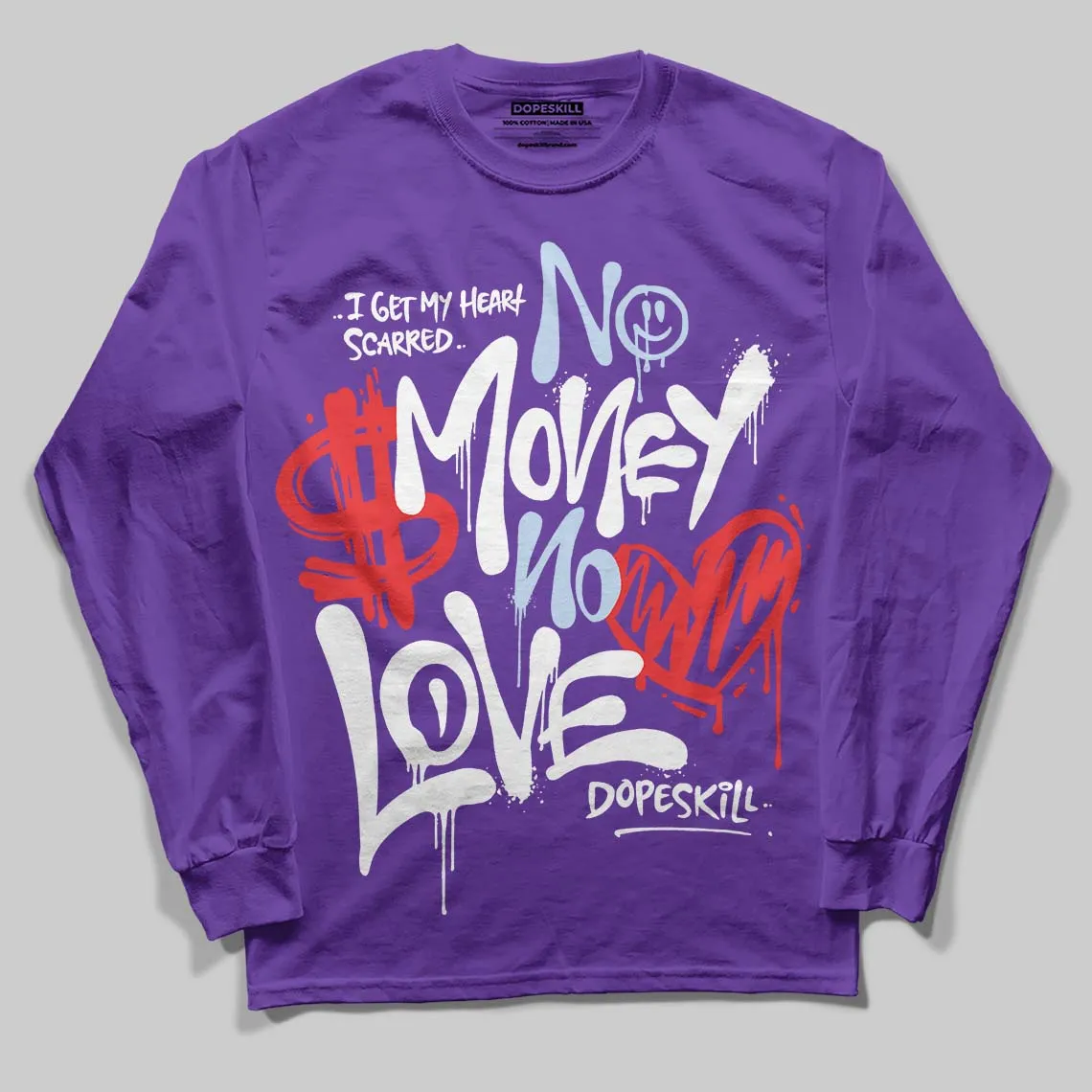 Grape 5s DopeSkill Long Sleeve T-Shirt No Money No Love Typo Graphic sold by DopeSkill product image thumbnail 3