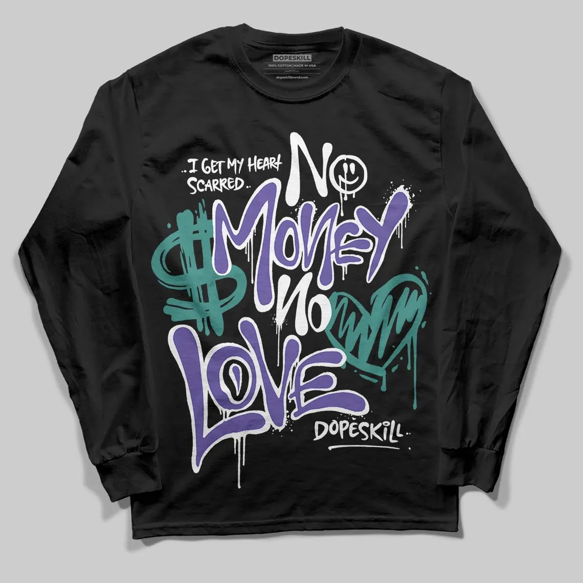 Grape 5s DopeSkill Long Sleeve T-Shirt No Money No Love Typo Graphic sold by DopeSkill product image thumbnail 2