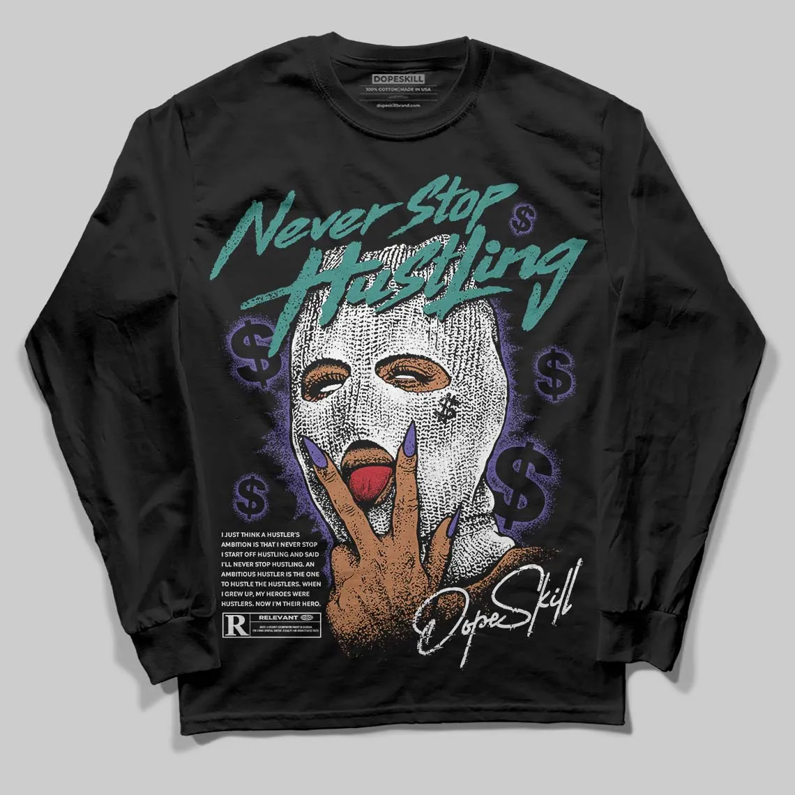 Grape 5s DopeSkill Long Sleeve T-Shirt Never Stop Hustling Graphic sold by DopeSkill product image thumbnail 2