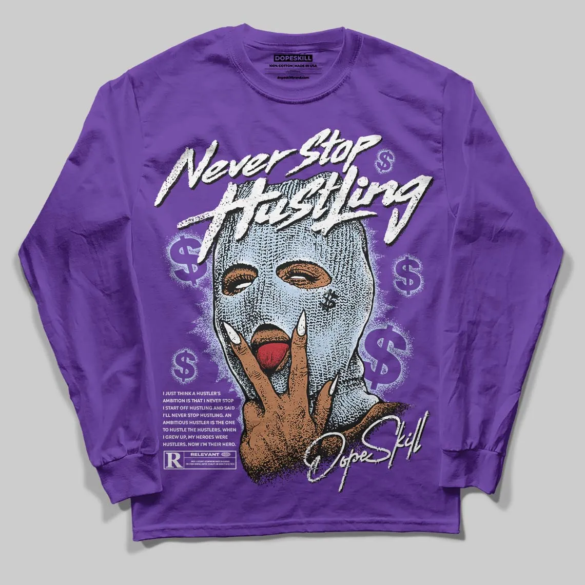 Grape 5s DopeSkill Long Sleeve T-Shirt Never Stop Hustling Graphic sold by DopeSkill product image thumbnail 3