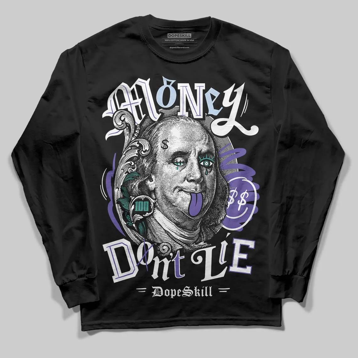 Grape 5s DopeSkill Long Sleeve T-Shirt Money Don't Lie Graphic sold by DopeSkill product image thumbnail 2