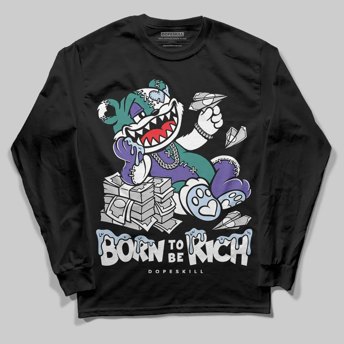 Grape 5s DopeSkill Long Sleeve T-Shirt Born To Be Rich Graphic sold by DopeSkill product image thumbnail 2