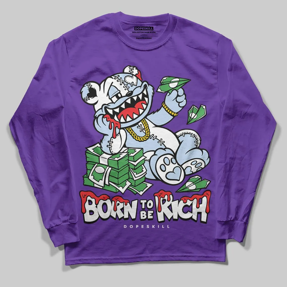 Grape 5s DopeSkill Long Sleeve T-Shirt Born To Be Rich Graphic sold by DopeSkill product image thumbnail 3