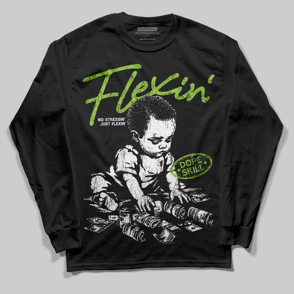 Neon Green Collection DopeSkill Long Sleeve T-Shirt Flexin' Graphic sold by DopeSkill