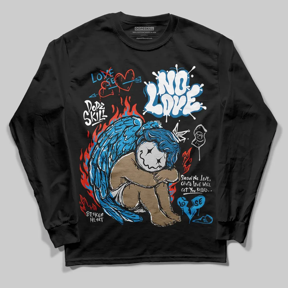 Military Blue 4s DopeSkill Long Sleeve T-Shirt No Love Graphic sold by DopeSkill product image thumbnail 2