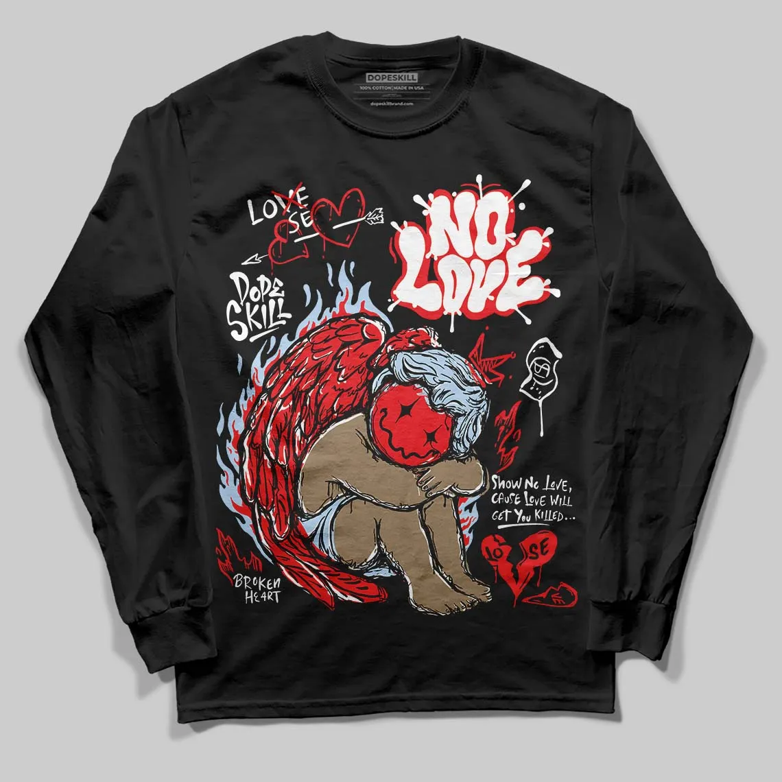 Cherry 11s DopeSkill Long Sleeve T-Shirt No Love Graphic sold by DopeSkill product image thumbnail 2