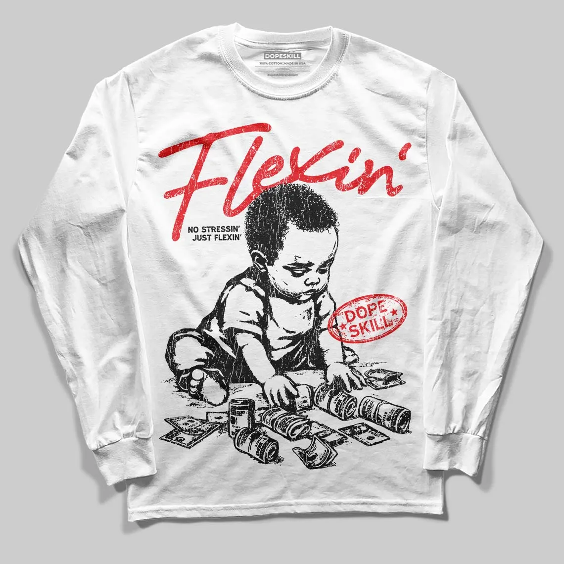 Cherry 11s DopeSkill Long Sleeve T-Shirt Flexin' Graphic sold by DopeSkill