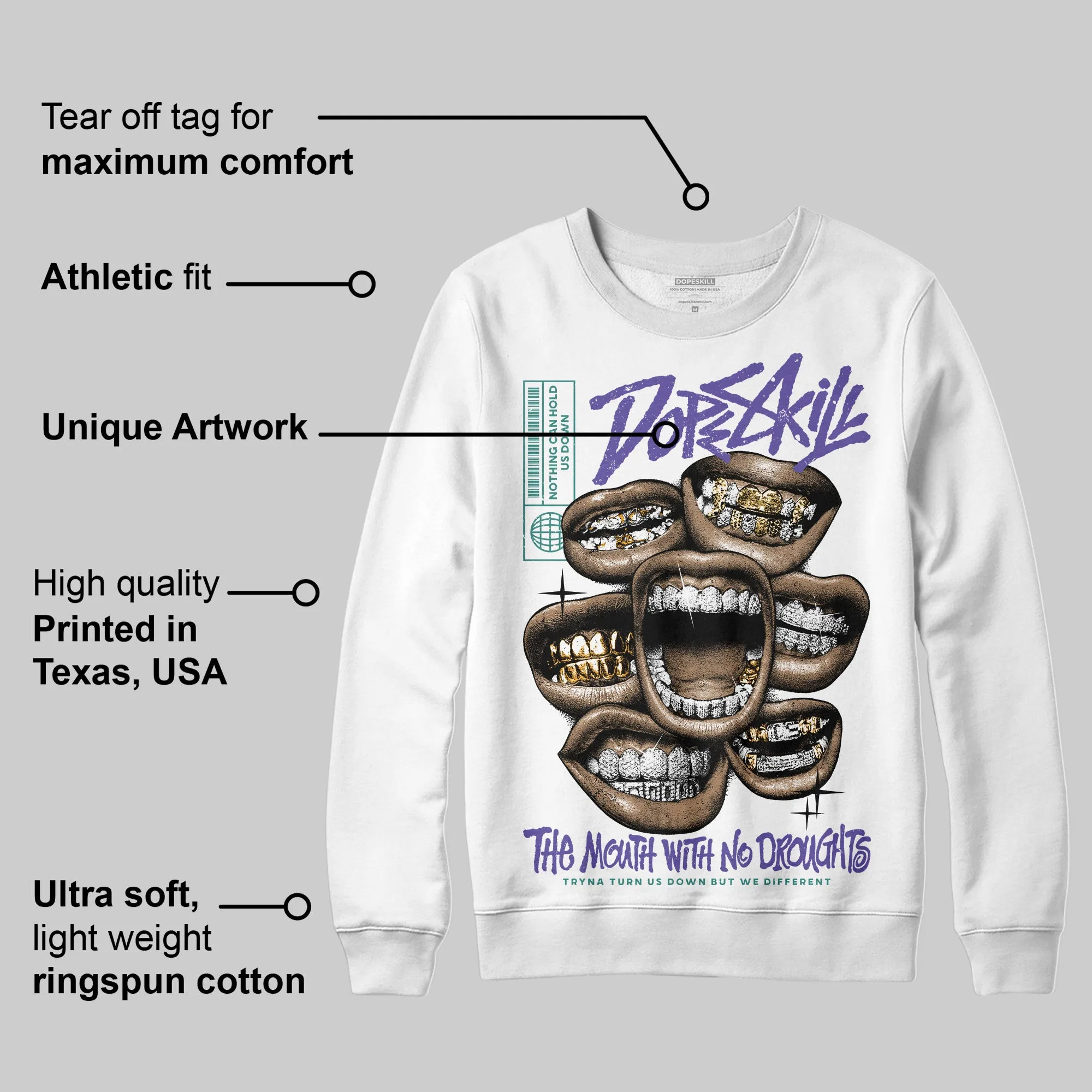 Grape 5s DopeSkill Sweatshirt The Mouth With No Droughts Graphic sold by DopeSkill product image thumbnail 4