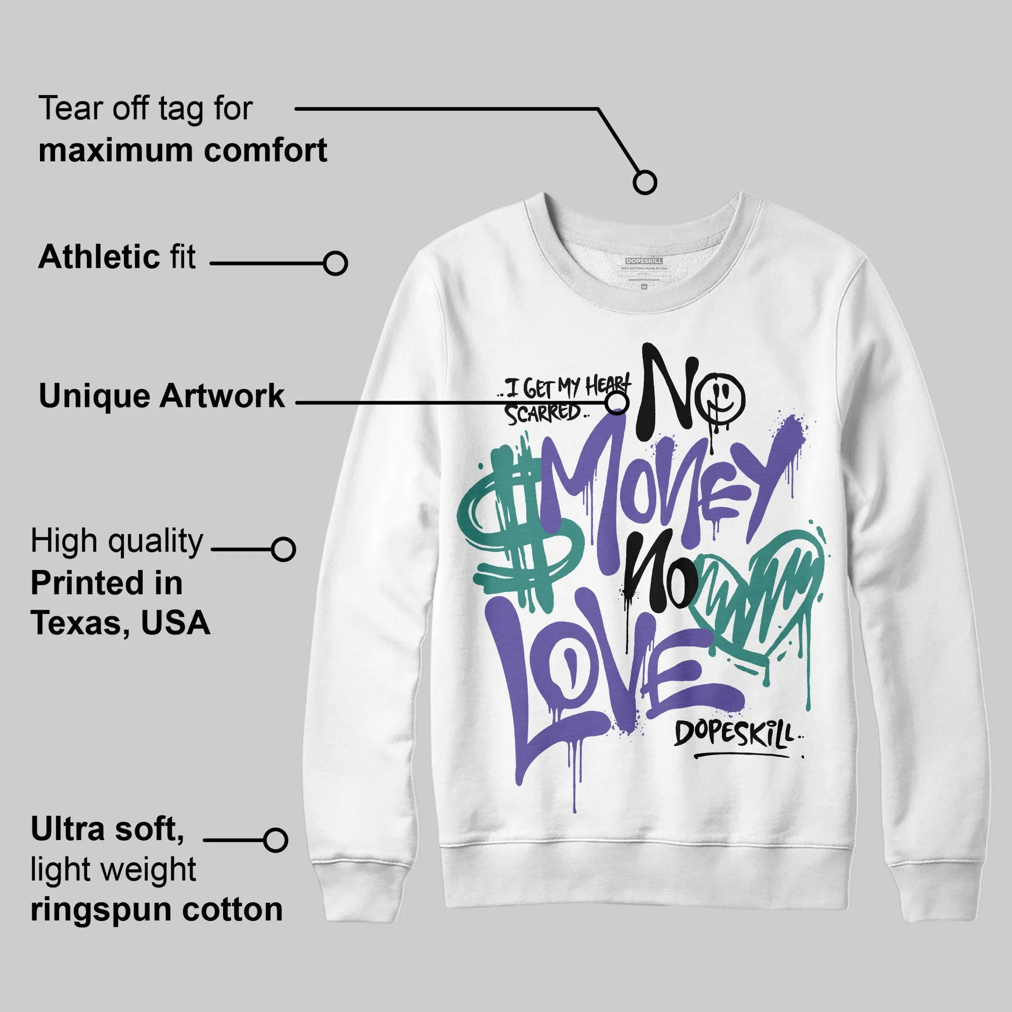 Grape 5s DopeSkill Sweatshirt No Money No Love Typo Graphic sold by DopeSkill product image thumbnail 4