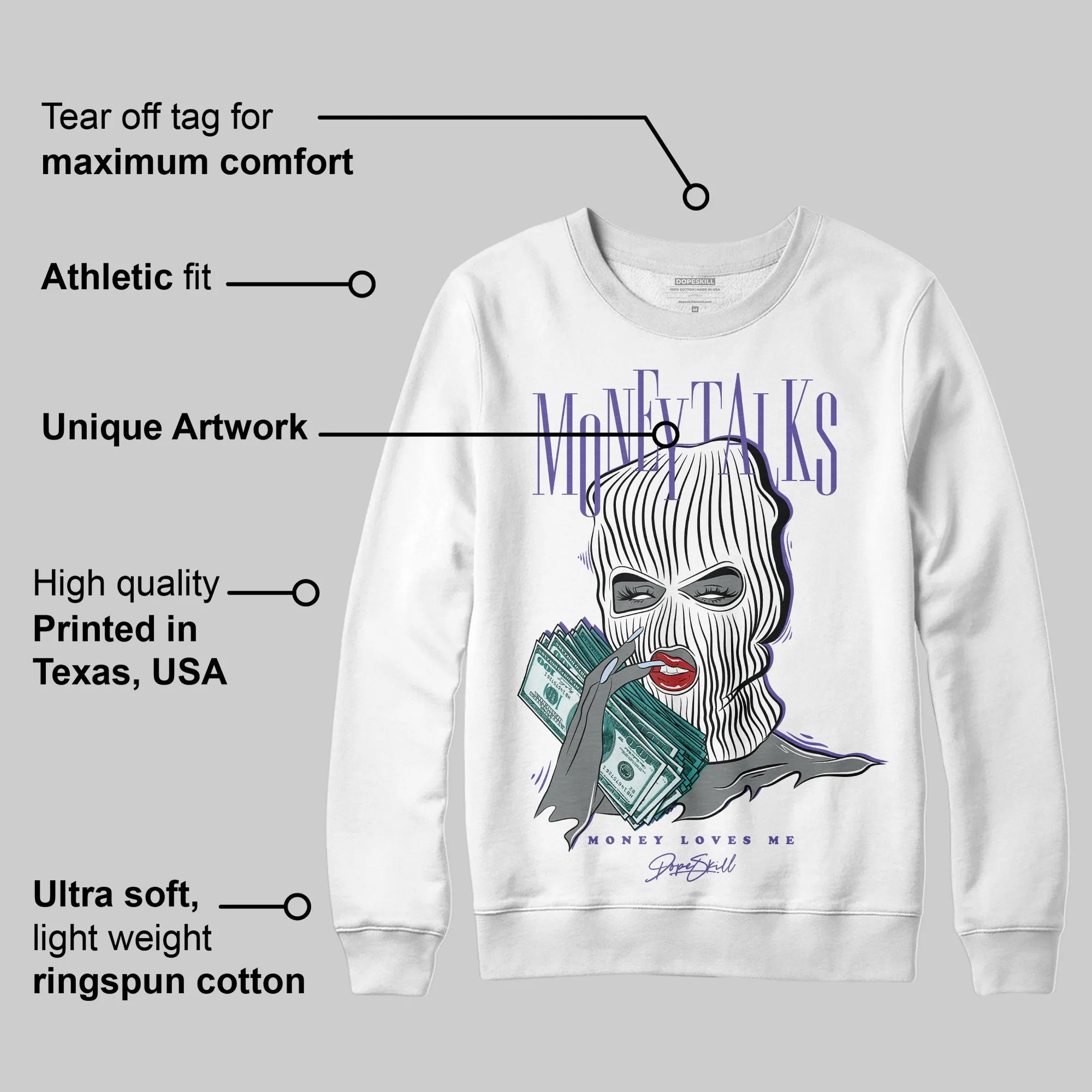 Grape 5s DopeSkill Sweatshirt Money Talks Graphic sold by DopeSkill product image thumbnail 4