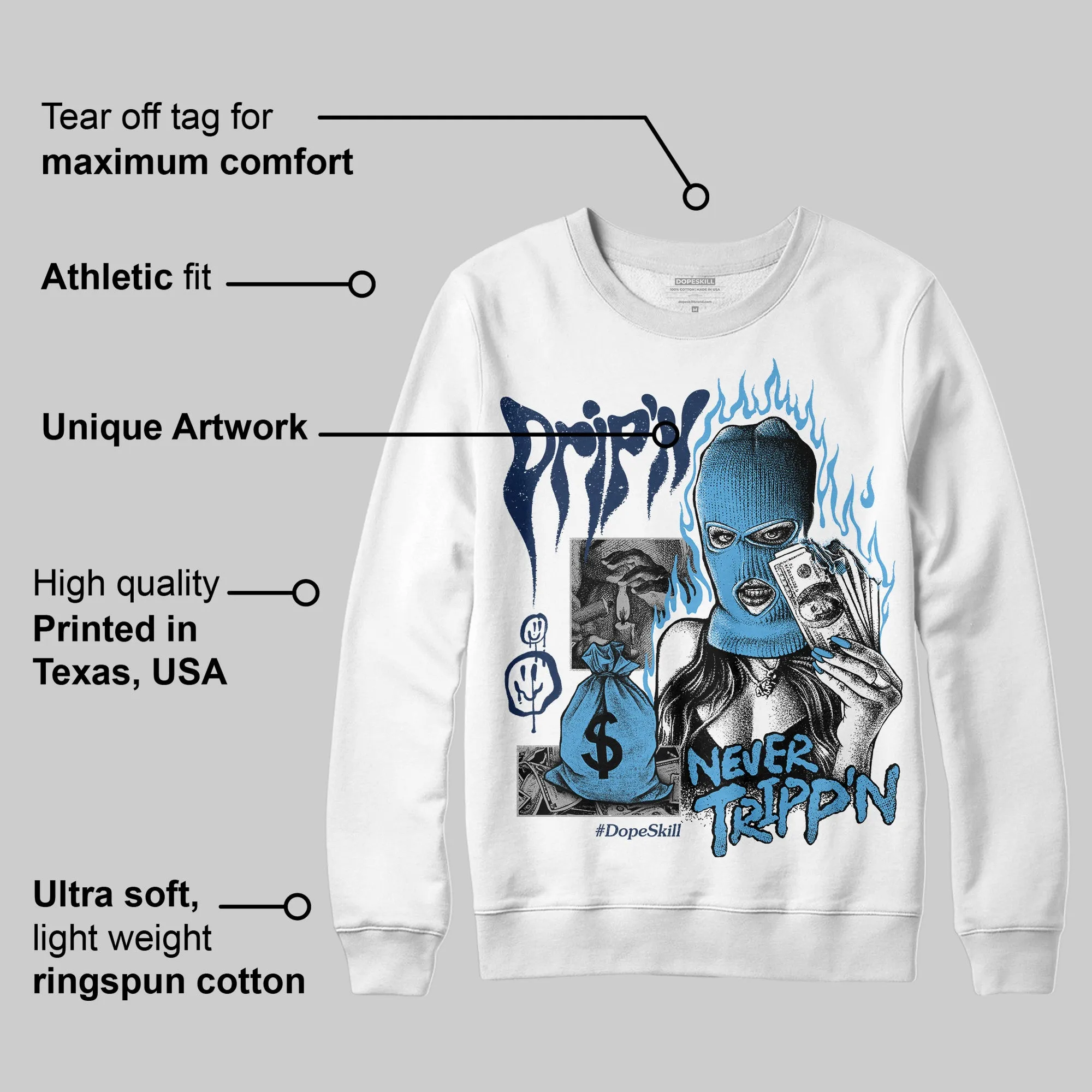 Obsidian 1s 2025 DopeSkill Sweatshirt Drip'n Never Tripp'n Graphic sold by DopeSkill product image thumbnail 3