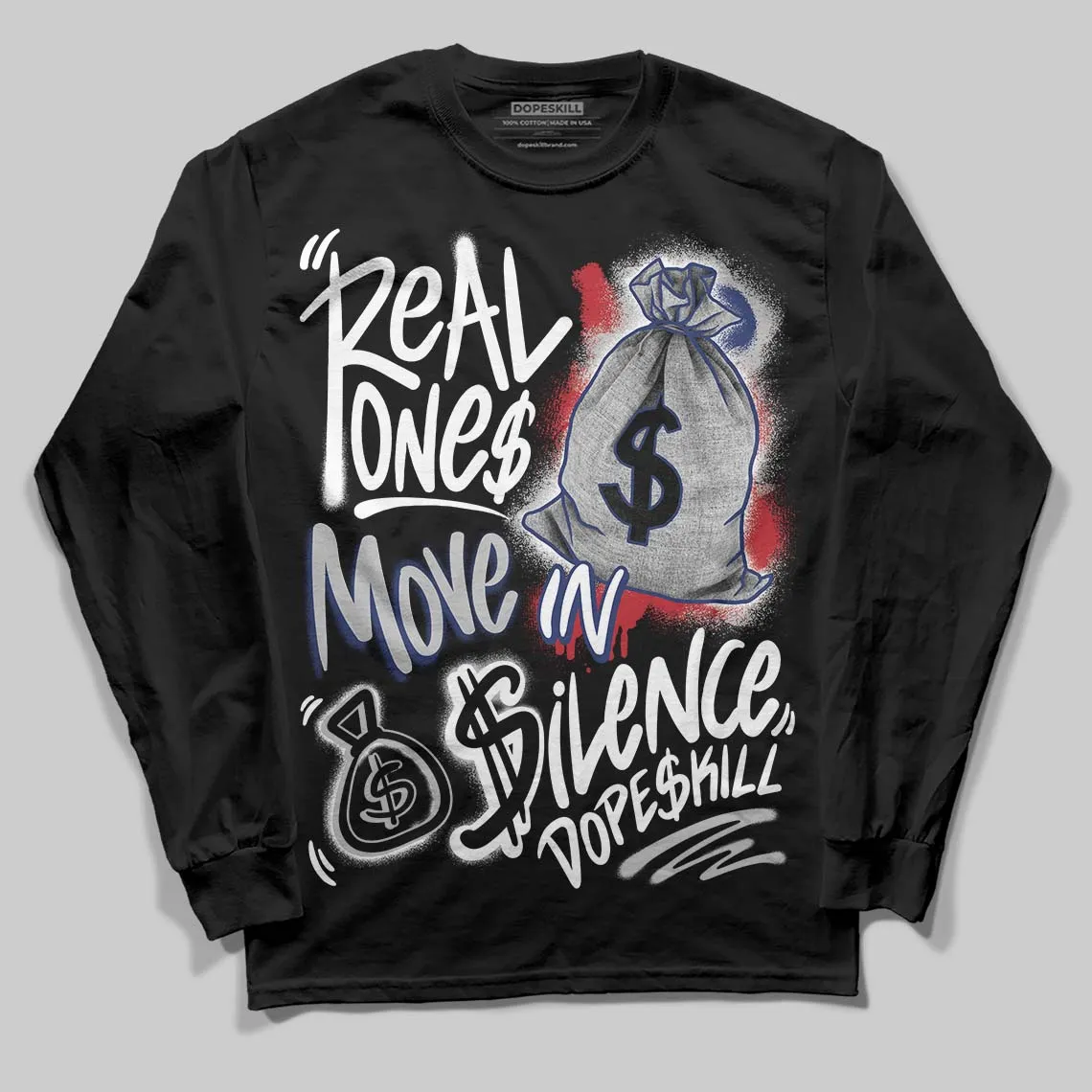 Rare Air Deep Royal Blue 1s DopeSkill Long Sleeve T-Shirt Real Ones Move In Silence Graphic sold by DopeSkill product image thumbnail 2