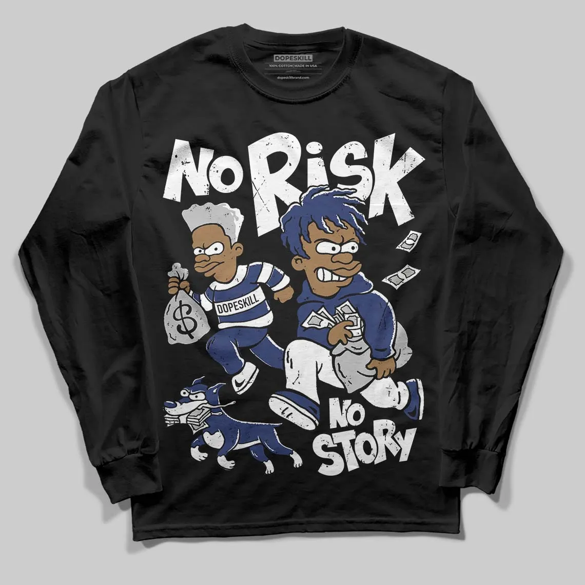 Rare Air Deep Royal Blue 1s DopeSkill Long Sleeve T-Shirt No Risk No Story Graphic sold by DopeSkill product image thumbnail 2