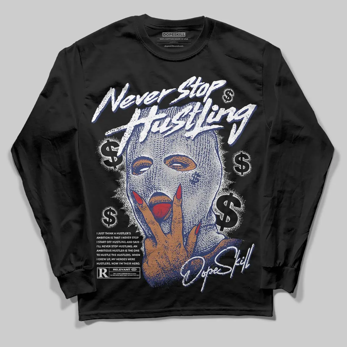 Rare Air Deep Royal Blue 1s DopeSkill Long Sleeve T-Shirt Never Stop Hustling Graphic sold by DopeSkill product image thumbnail 2