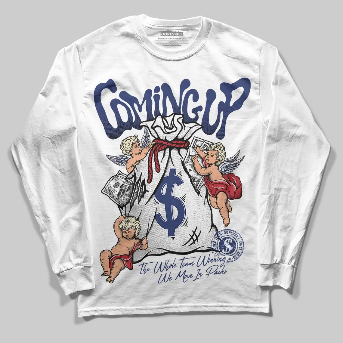 Rare Air Deep Royal Blue 1s DopeSkill Long Sleeve T-Shirt Money Bag Coming Up Graphic sold by DopeSkill