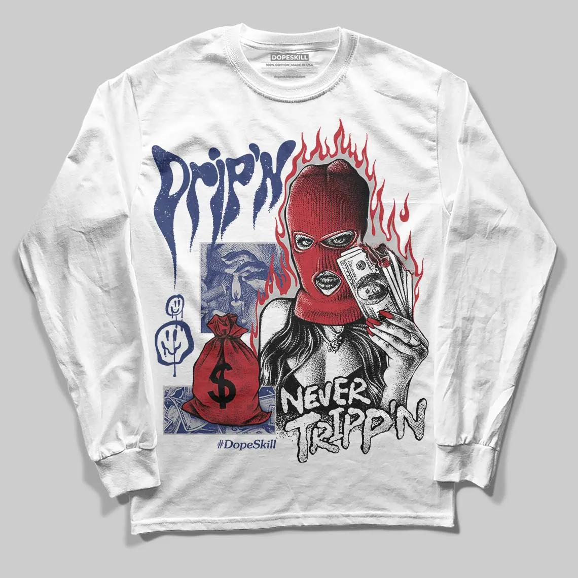 Rare Air Deep Royal Blue 1s DopeSkill Long Sleeve T-Shirt Drip'n Never Tripp'n Graphic sold by DopeSkill