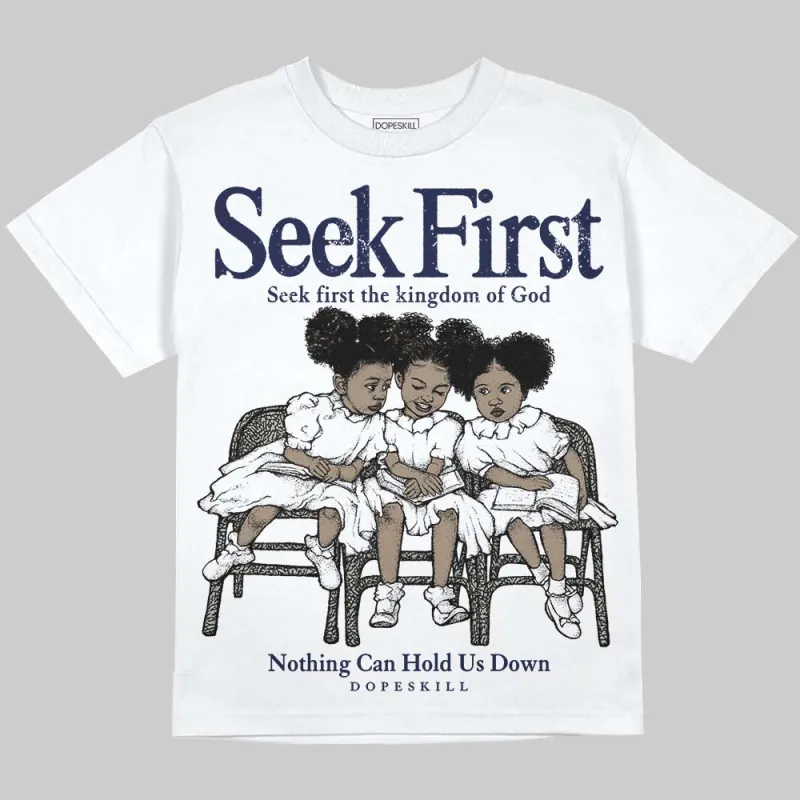 Midnight Navy 3s DopeSkill Oversize Print T-Shirt New Seek First Graphic sold by DopeSkill