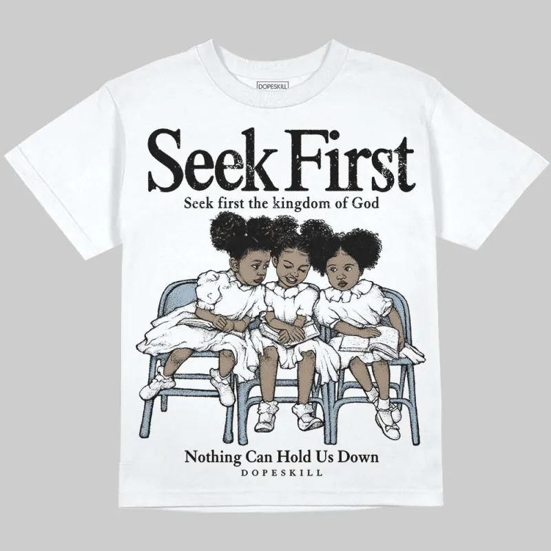 Blue Grey 13s DopeSkill Oversize Print T-Shirt New Seek First Graphic sold by DopeSkill