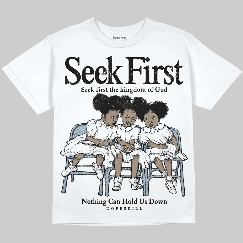 Blue Grey 13s DopeSkill Oversize Print T-Shirt New Seek First Graphic sold by DopeSkill