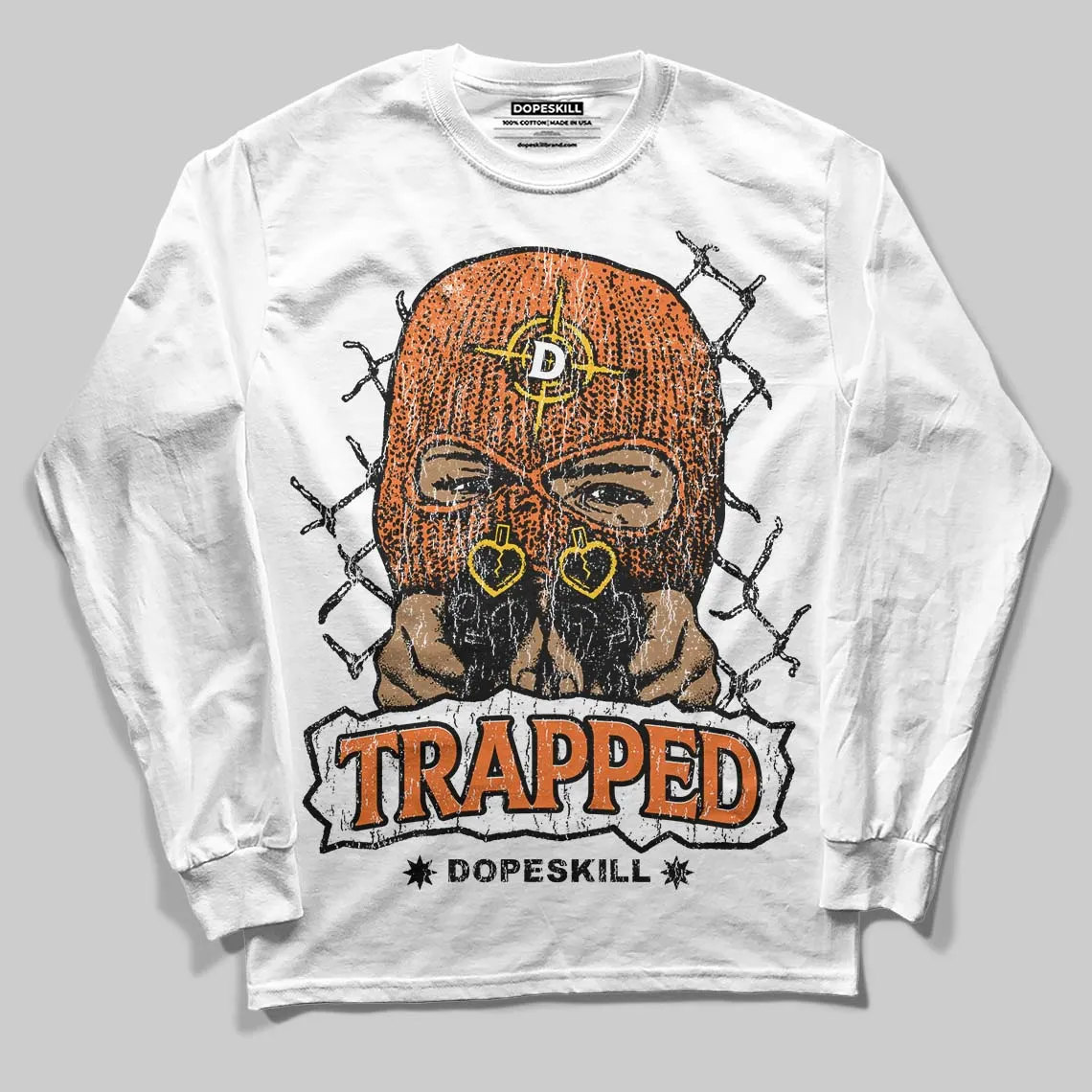 Orange Black White DopeSkill Long Sleeve T-Shirt New Trapped Graphic sold by DopeSkill