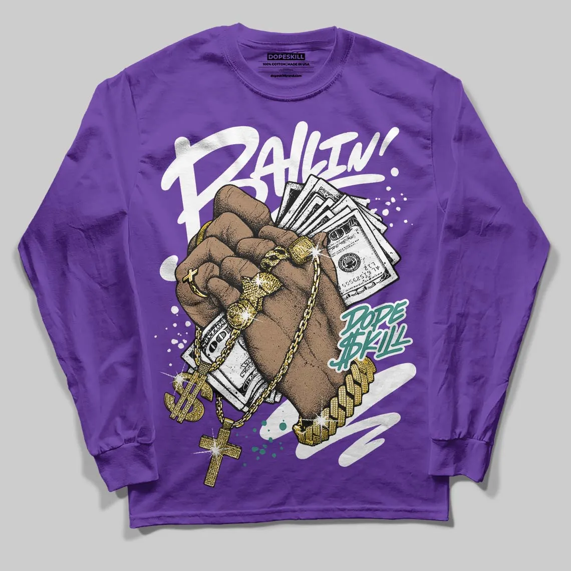 Grape 5s DopeSkill Long Sleeve T-Shirt Always Ballin' Graphic sold by DopeSkill product image thumbnail 3