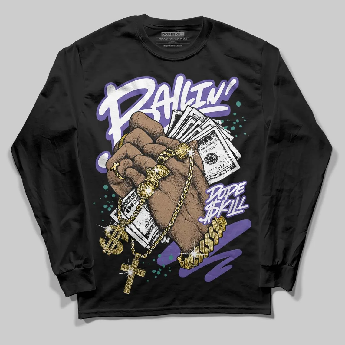 Grape 5s DopeSkill Long Sleeve T-Shirt Always Ballin' Graphic sold by DopeSkill product image thumbnail 2
