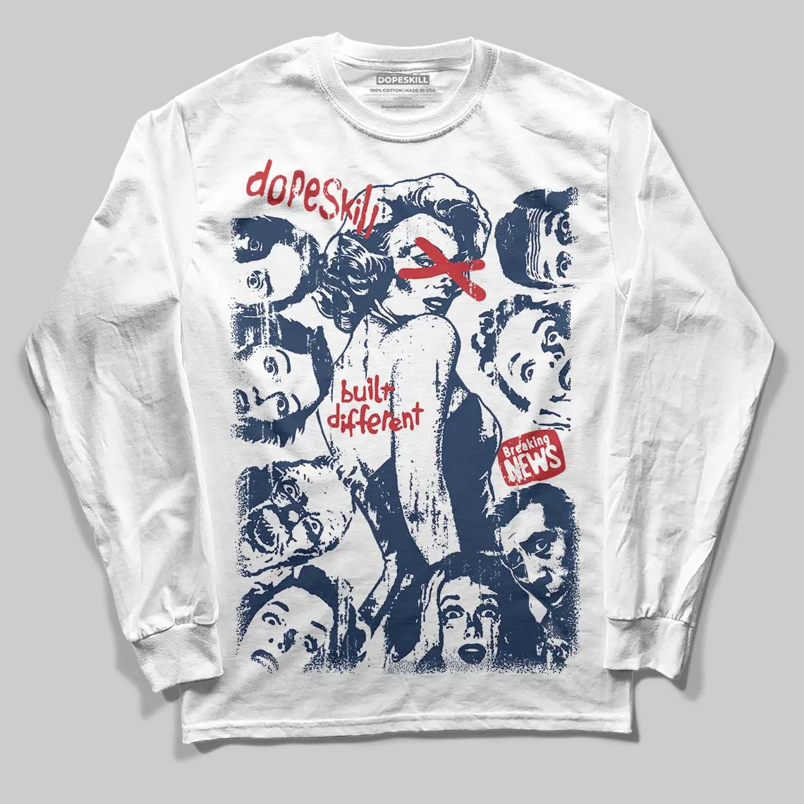 Summit White Navy 4s DopeSkill Long Sleeve T-Shirt Built Different Graphic sold by DopeSkill