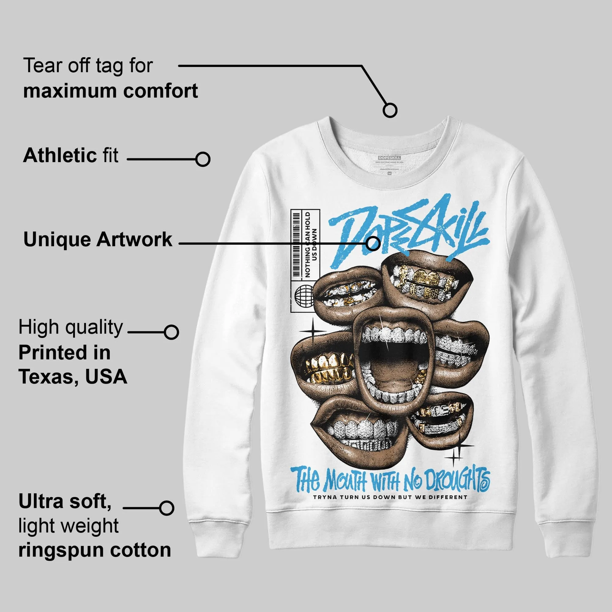 UNC Reimagined 1s DopeSkill Sweatshirt The Mouth With No Droughts Graphic sold by DopeSkill product image thumbnail 3