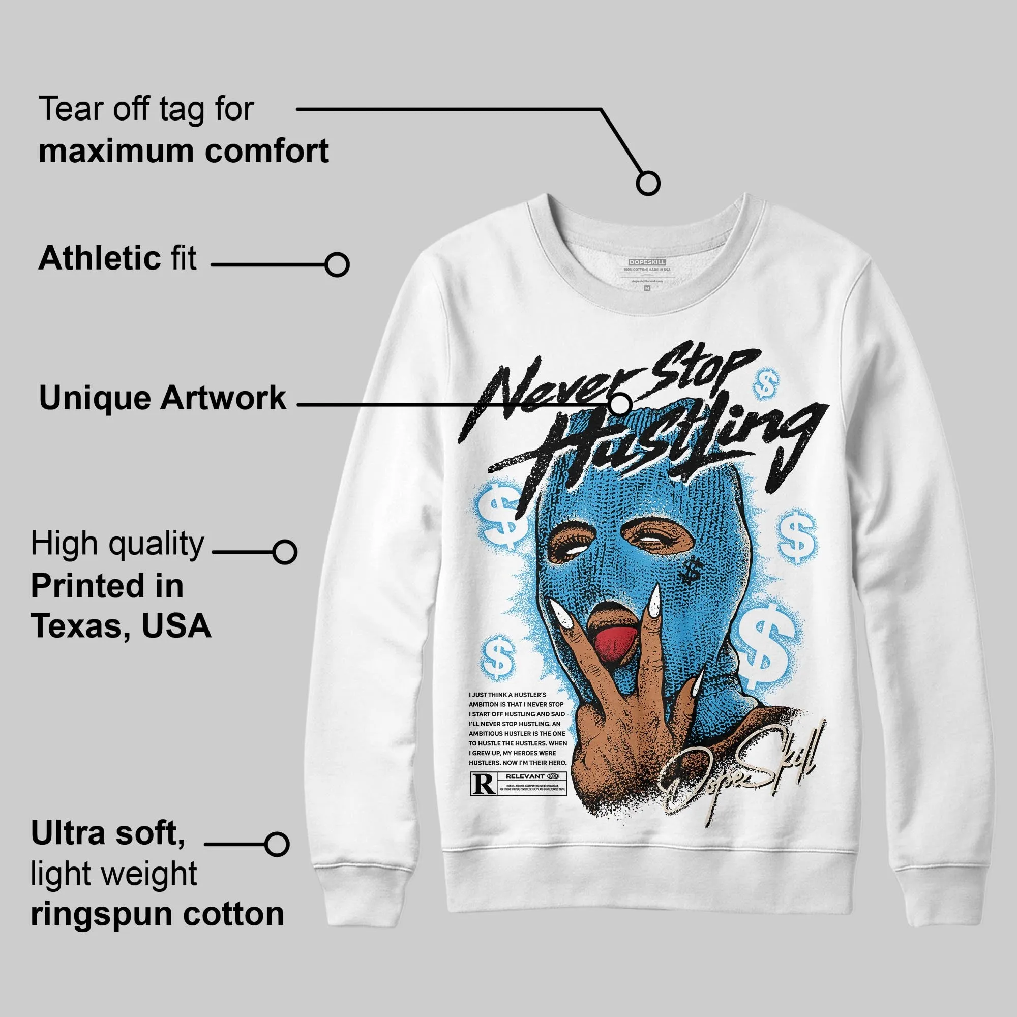 UNC Reimagined 1s DopeSkill Sweatshirt Never Stop Hustling Graphic sold by DopeSkill product image thumbnail 3