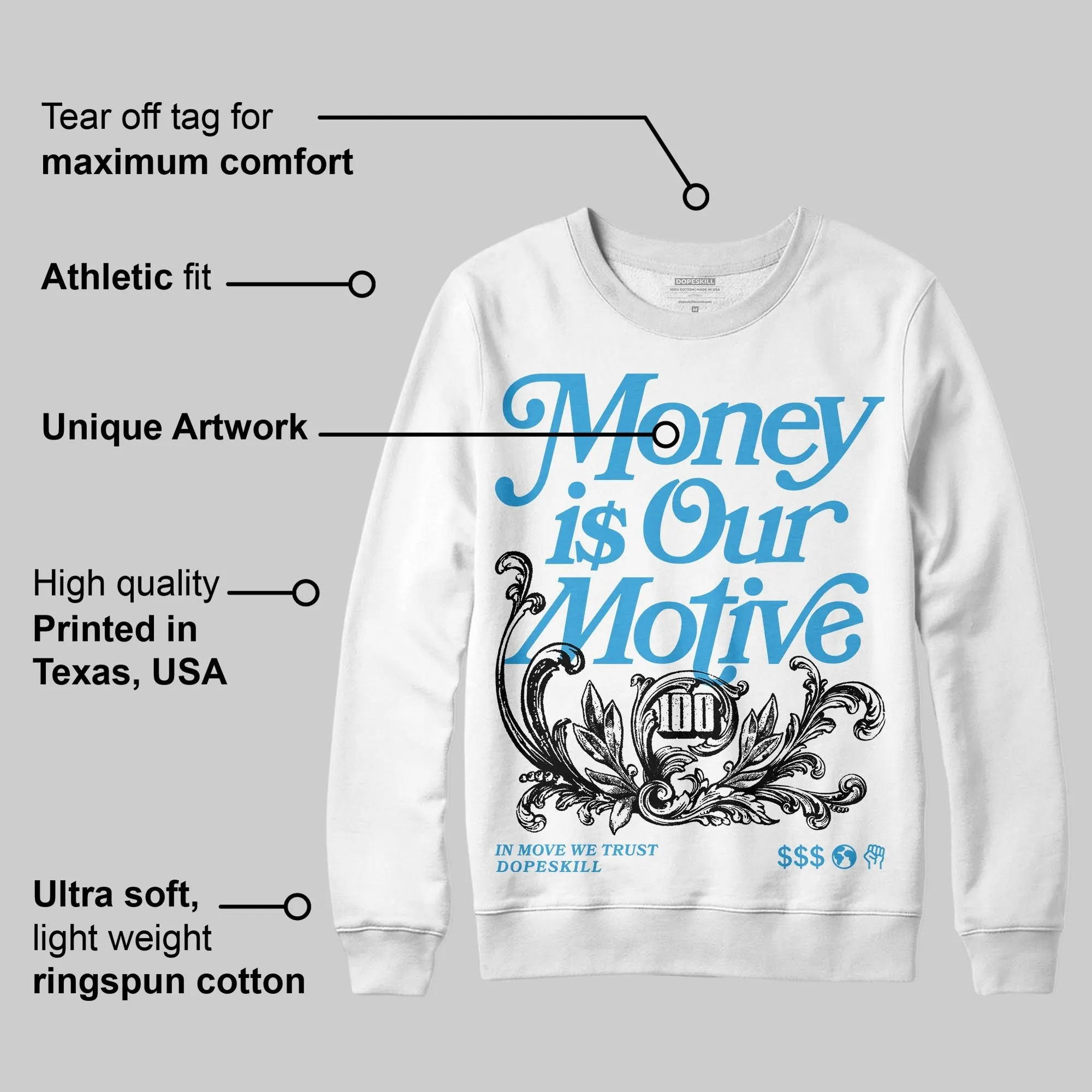 UNC Reimagined 1s DopeSkill Sweatshirt Money Is Our Motive Typo Graphic sold by DopeSkill product image thumbnail 3